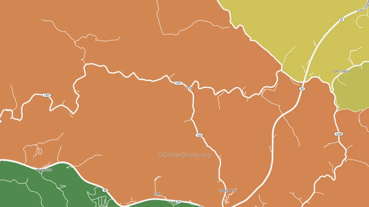 Vest, KY Map of Burglary Rates