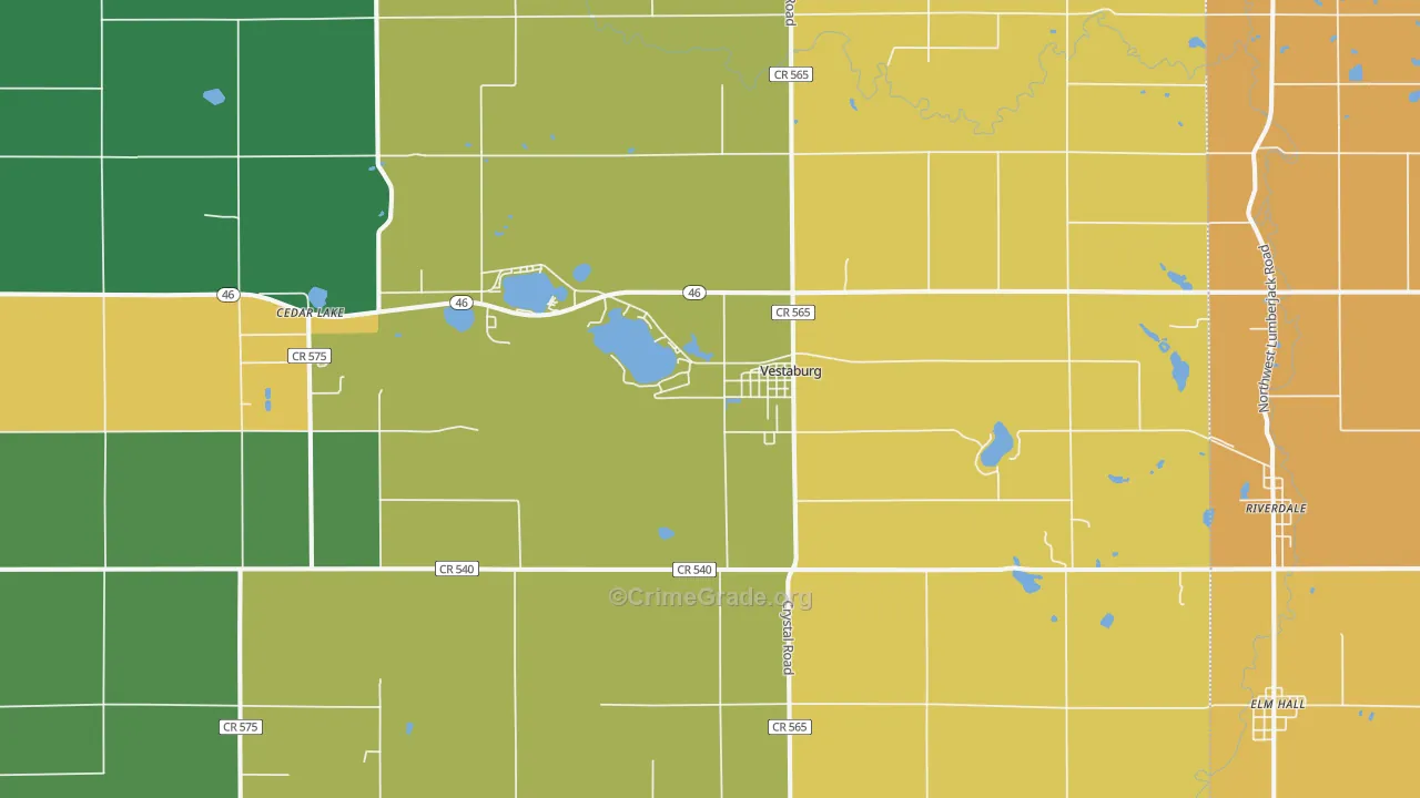 Vestaburg, MI Map of Burglary Rates