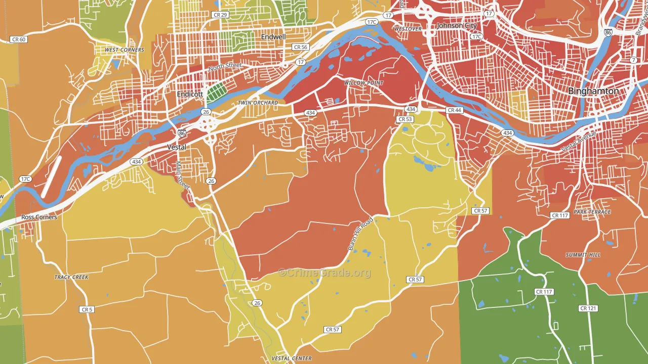 Vestal, NY Map of Burglary Rates