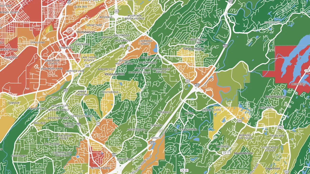 Vestavia Hills, AL Map of Burglary Rates