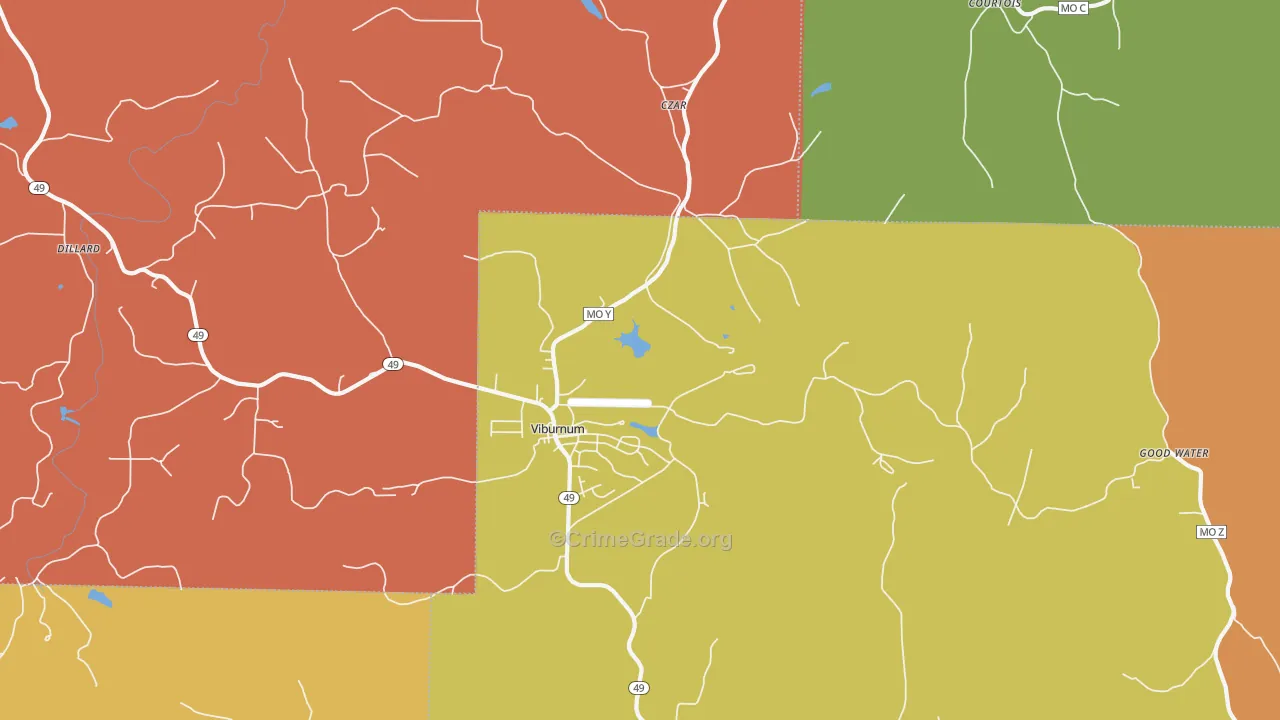 Viburnum, MO Map of Burglary Rates