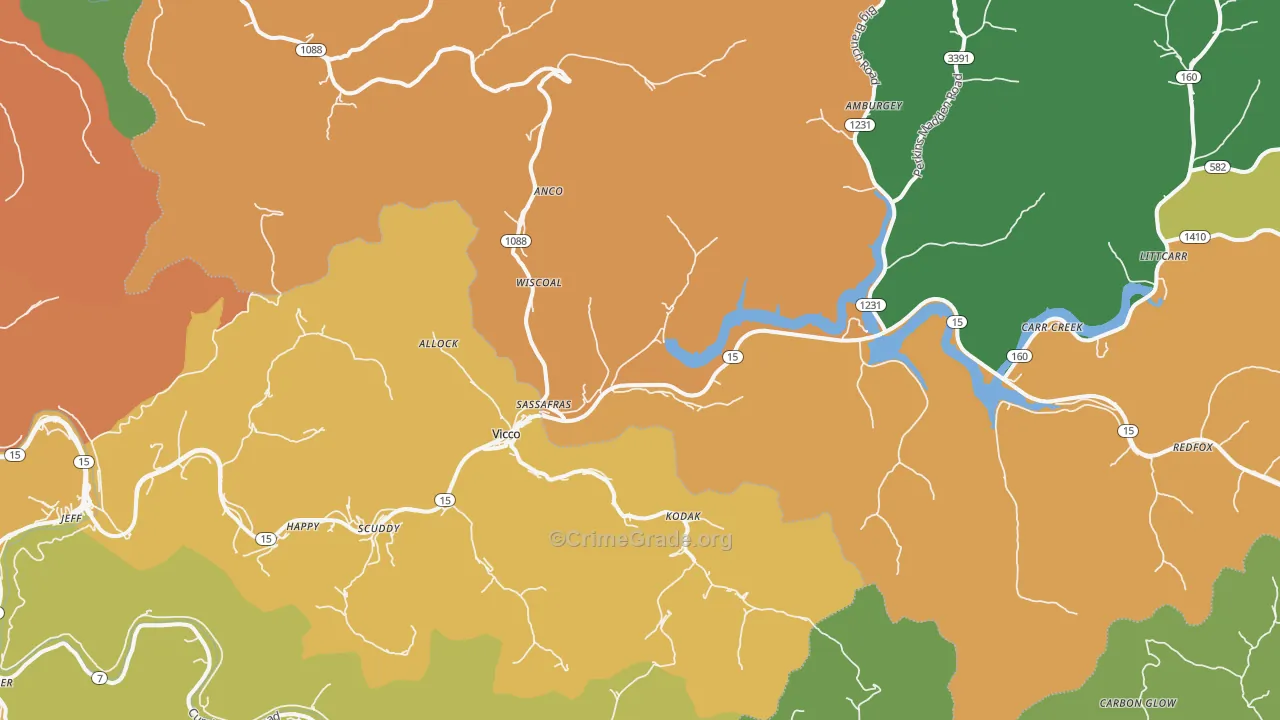 Vicco, KY Map of Burglary Rates