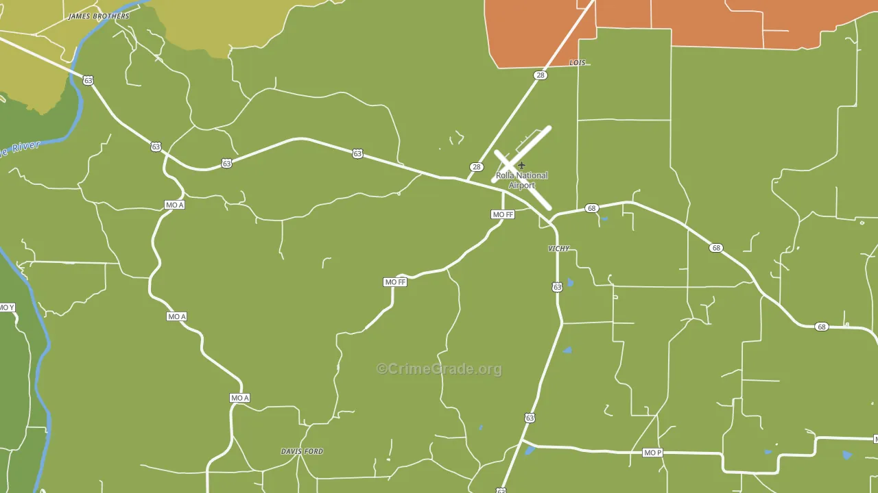 Vichy, MO Map of Burglary Rates