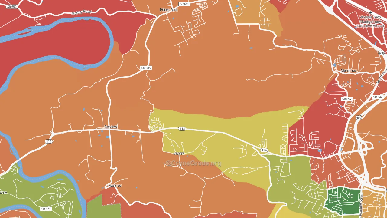 Vicker, VA Map of Burglary Rates