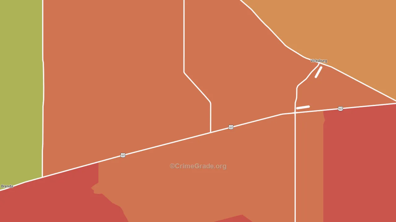 Vicksburg, AZ Map of Burglary Rates