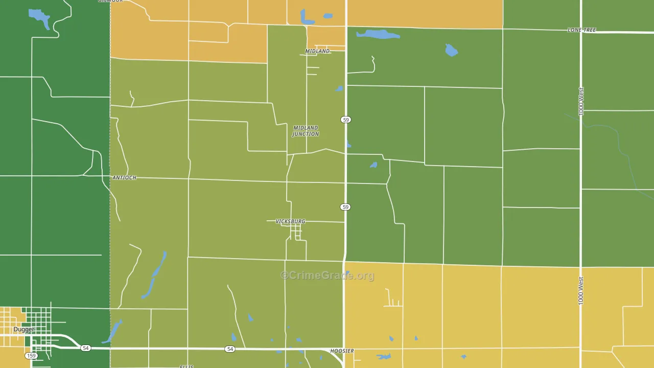Vicksburg, IN Map of Burglary Rates