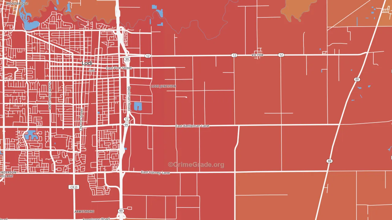 Victor, CA Map of Burglary Rates