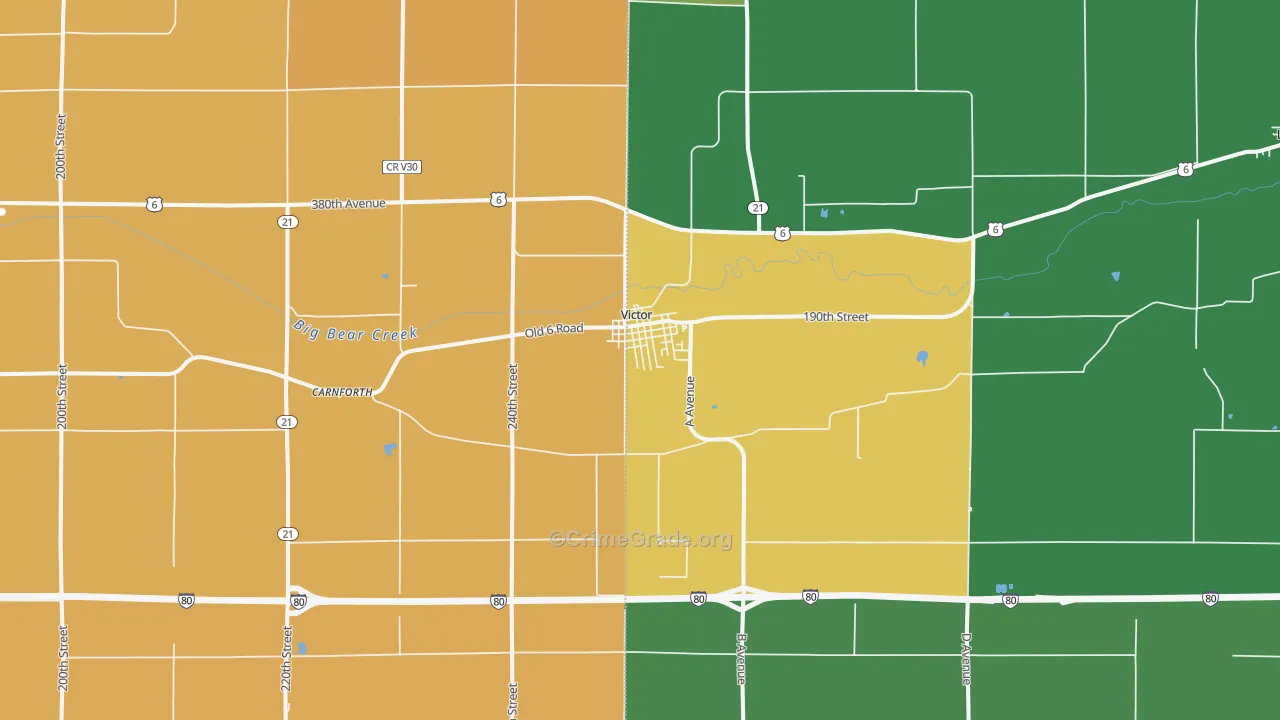 Victor, IA Map of Burglary Rates