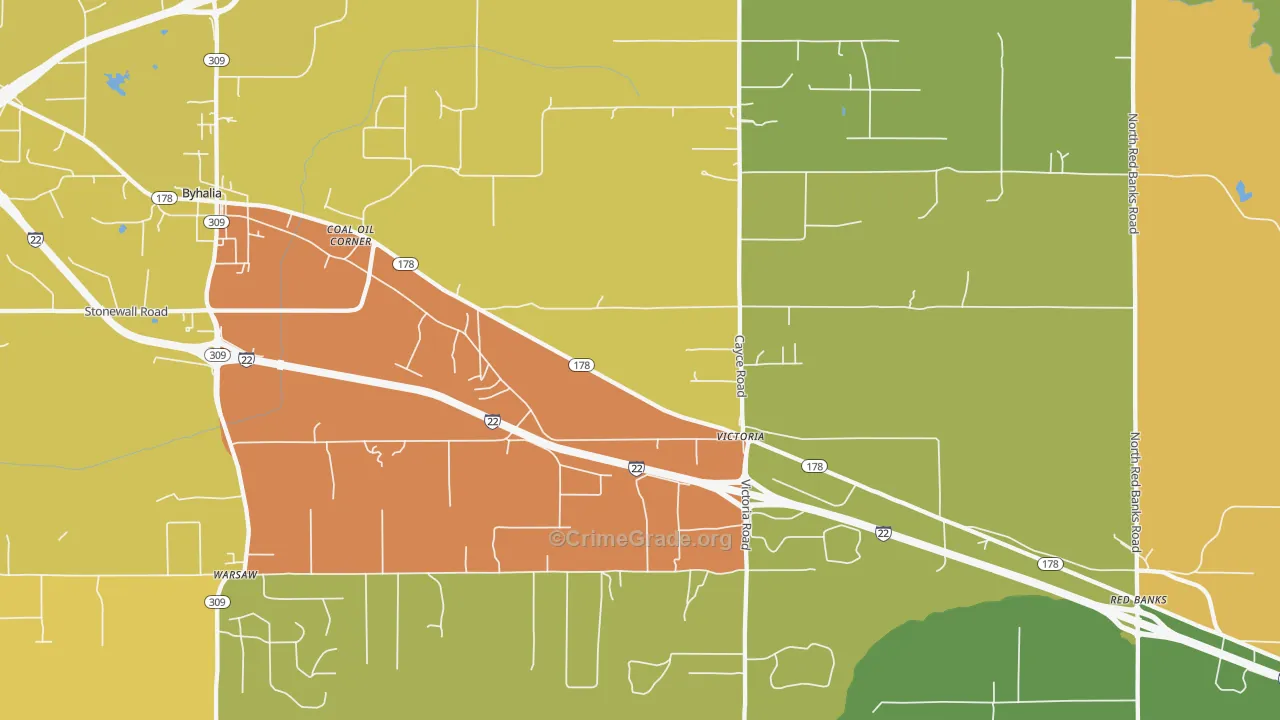 Victoria, MS Map of Burglary Rates