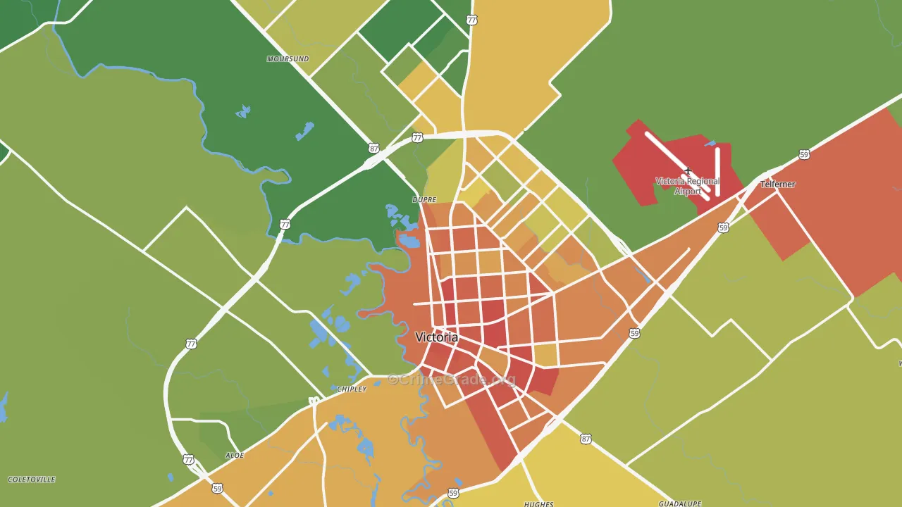 Victoria, TX Map of Burglary Rates