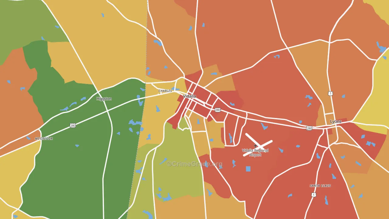 Vidalia, GA Map of Burglary Rates