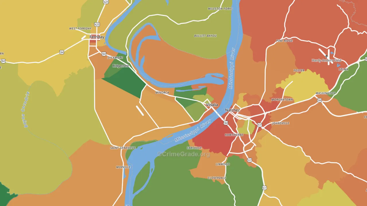 Vidalia, LA Map of Burglary Rates