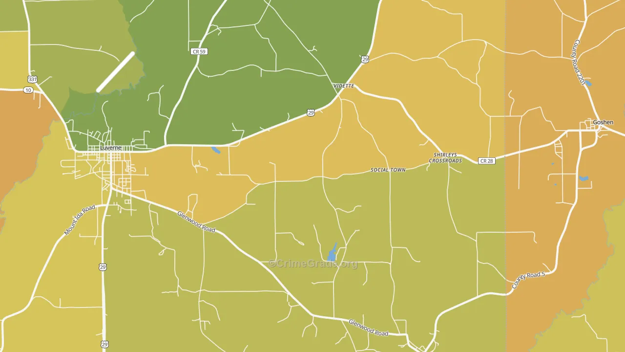 Vidette, AL Map of Burglary Rates