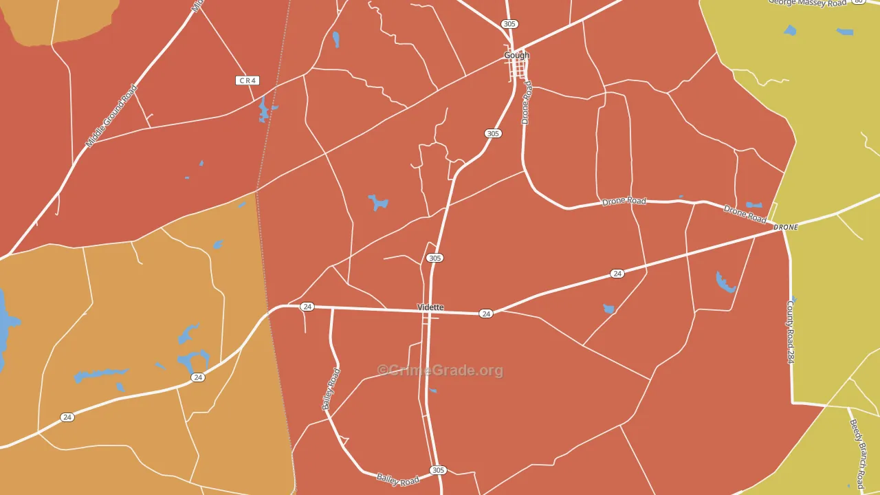 Vidette, GA Map of Burglary Rates
