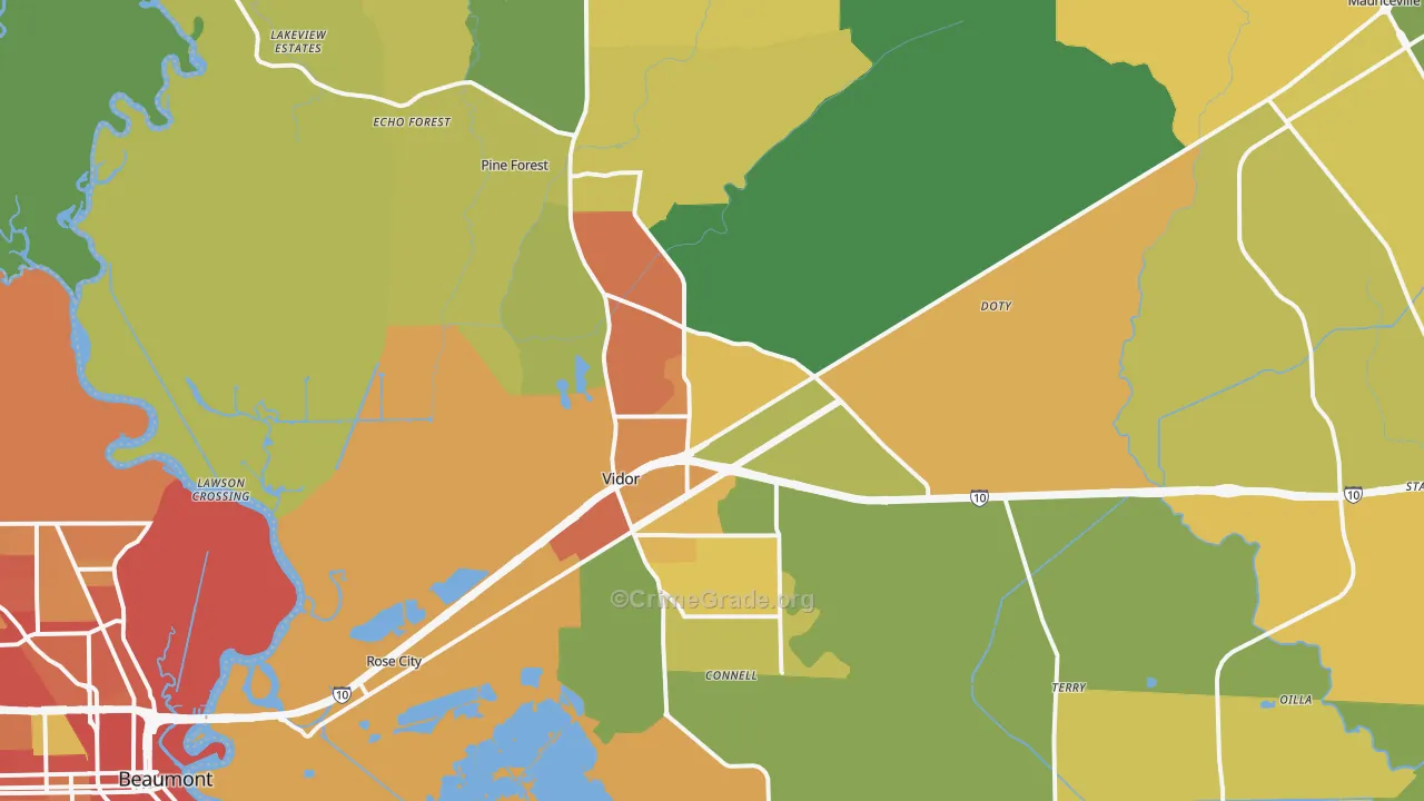 Vidor, TX Map of Burglary Rates