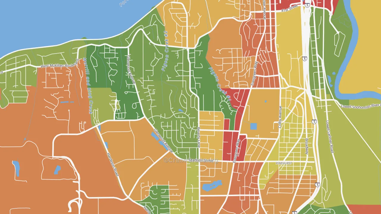View Ridge-Madison, Everett, WA Map of Burglary Rates