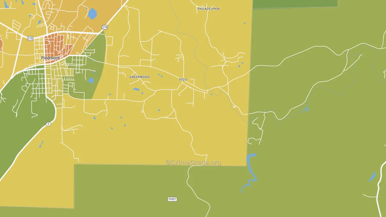Vigo, AL Map of Burglary Rates