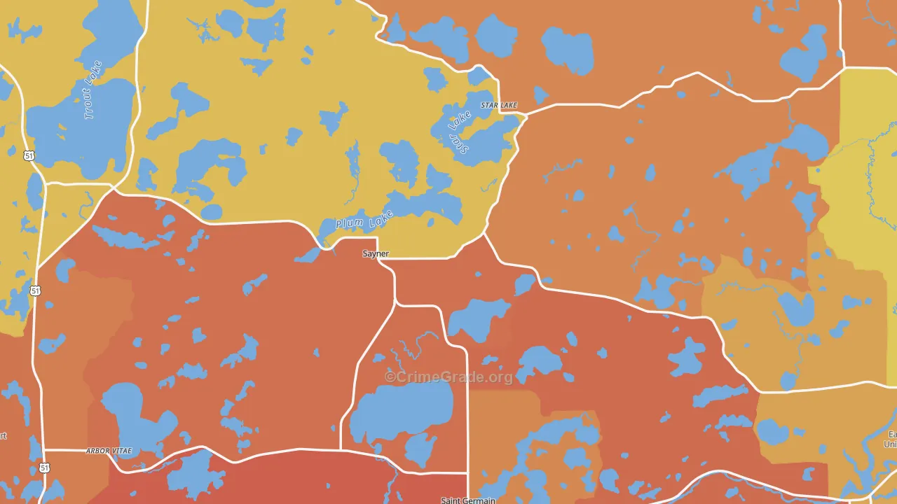 Vilas County, WI Map of Burglary Rates