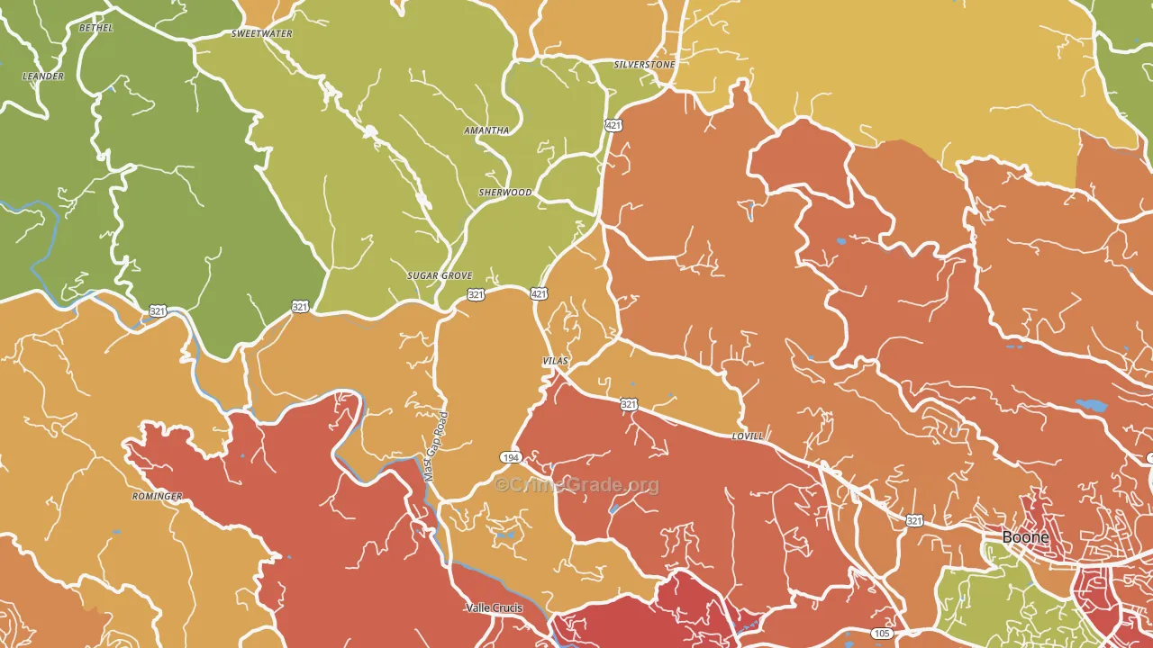 Vilas, NC Map of Burglary Rates