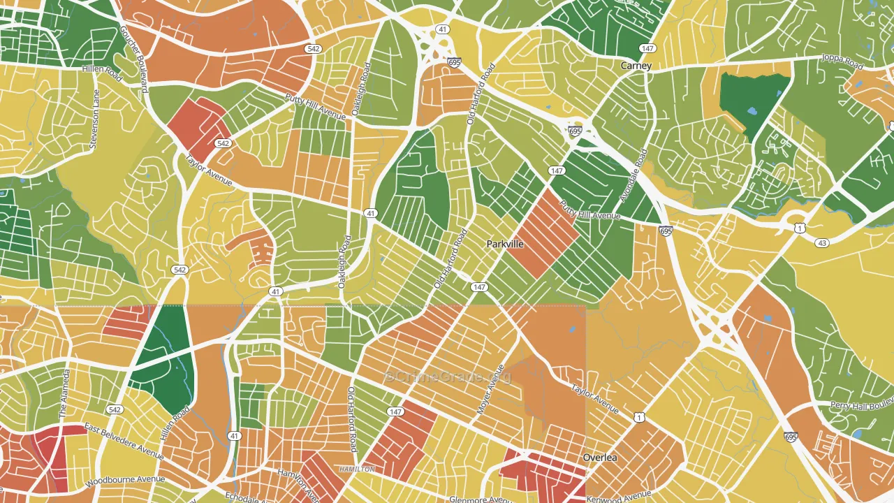 Villa Cresta, Parkville, MD Map of Burglary Rates