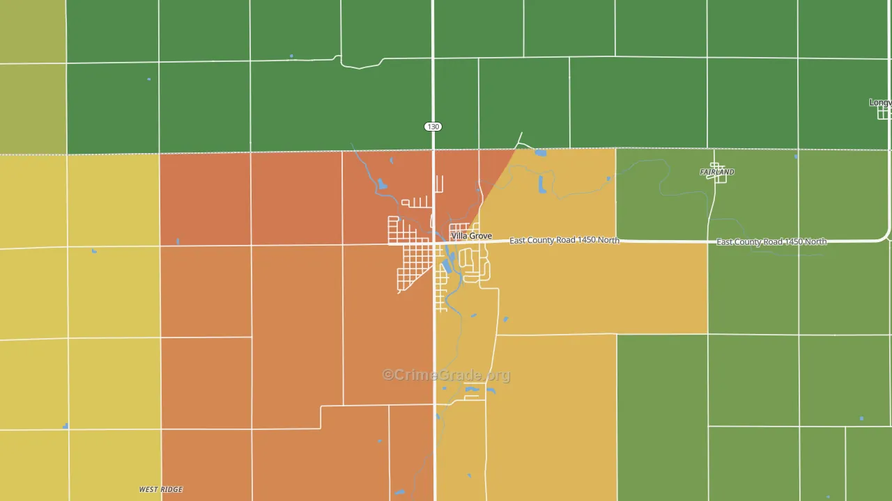 Villa Grove, IL Map of Burglary Rates