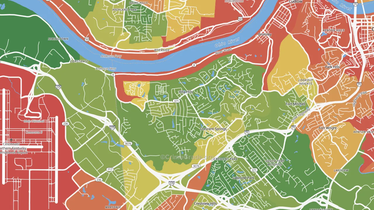 Villa Hills, KY Map of Burglary Rates