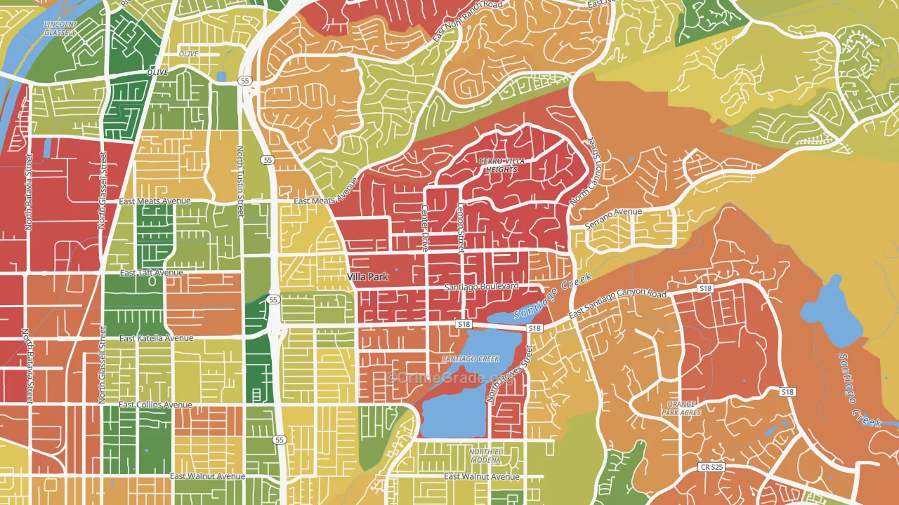 Villa Park, CA Map of Burglary Rates