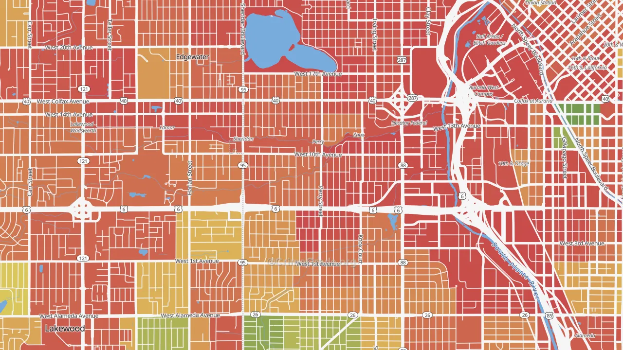 Villa Park, Denver, CO Map of Burglary Rates