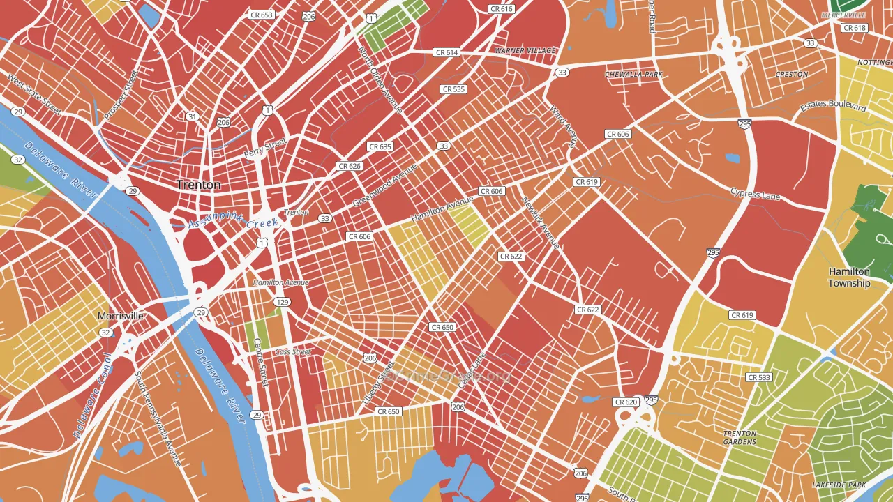 Villa Park, Trenton, NJ Map of Burglary Rates