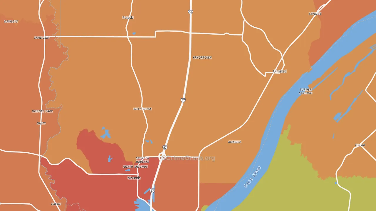 Villa Ridge, IL Map of Burglary Rates