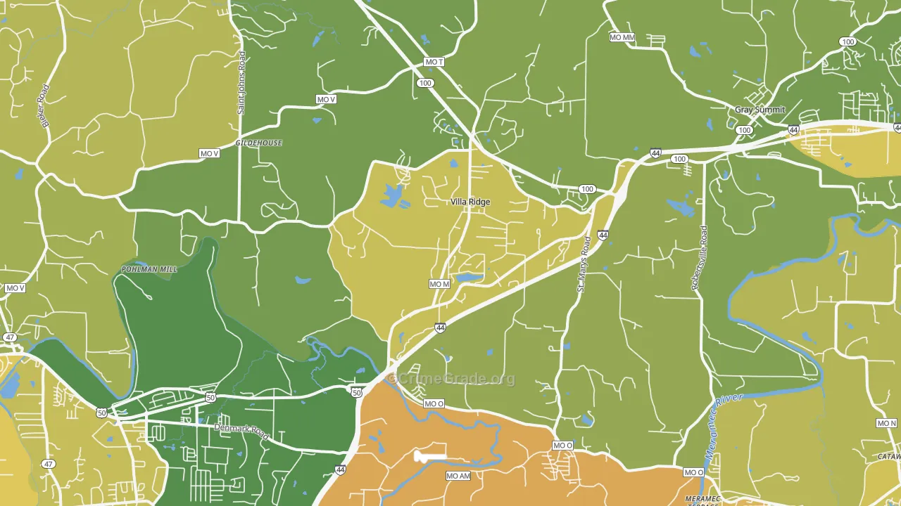 Villa Ridge, MO Map of Burglary Rates