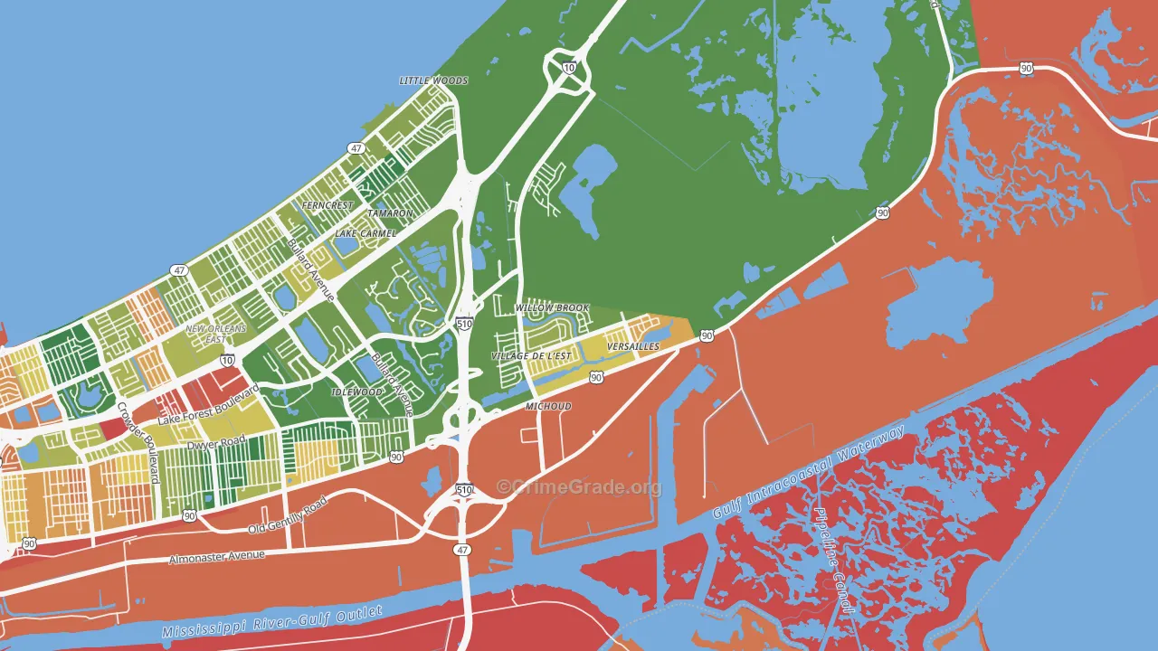 Village de L'Est, New Orleans, LA Map of Burglary Rates