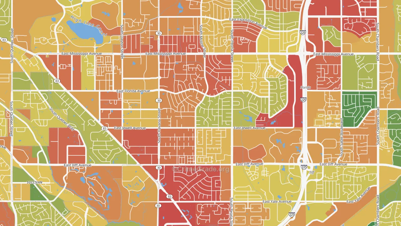 Village East, Aurora, CO Map of Burglary Rates