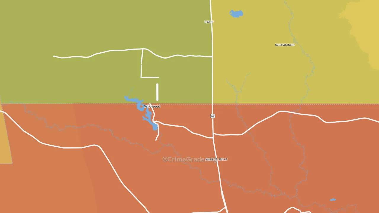 Village Mills, TX Map of Burglary Rates