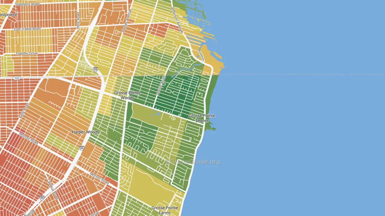Village of Grosse Pointe Shores, MI Map of Burglary Rates