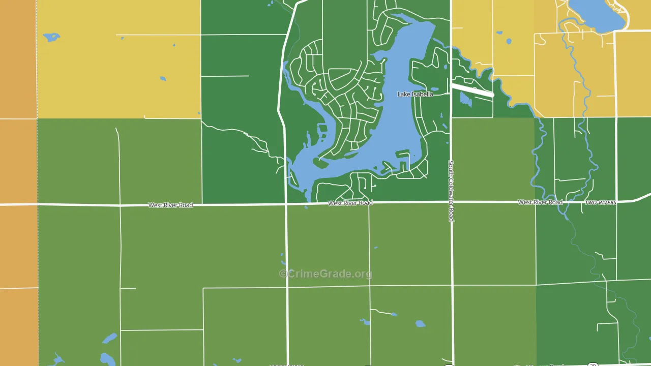 Village of Lake Isabella, MI Map of Burglary Rates