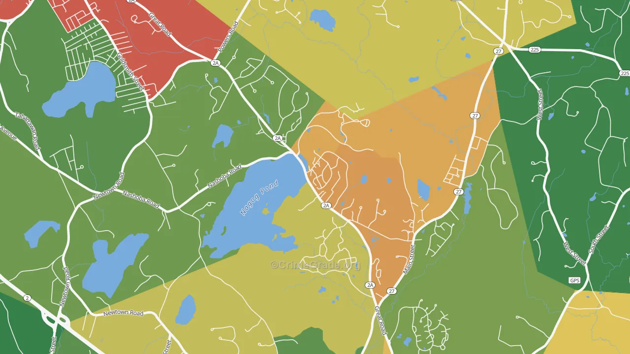 Village Of Nagog Woods, MA Map of Burglary Rates