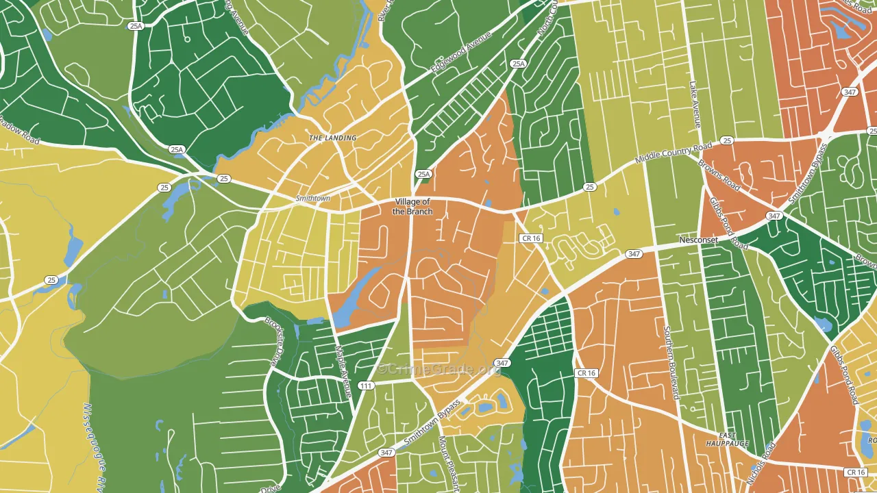Village of the Branch, NY Map of Burglary Rates