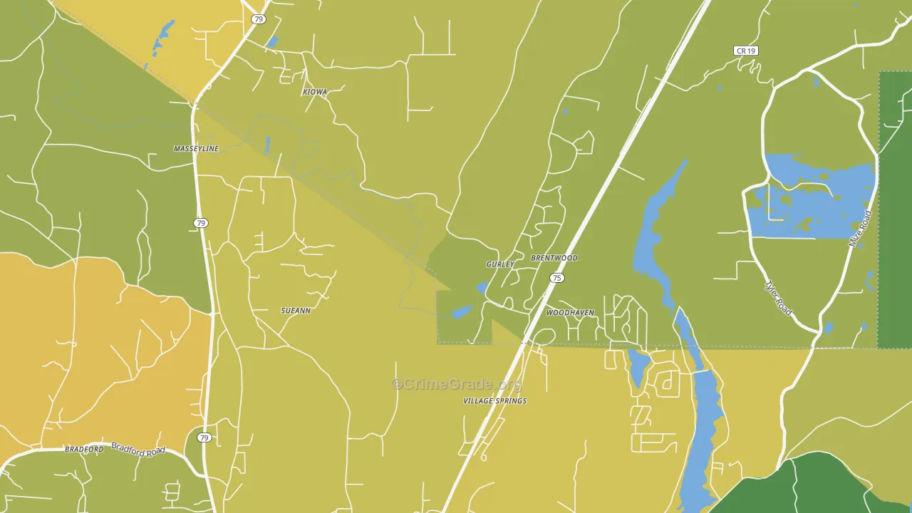 Village Springs, AL Map of Burglary Rates