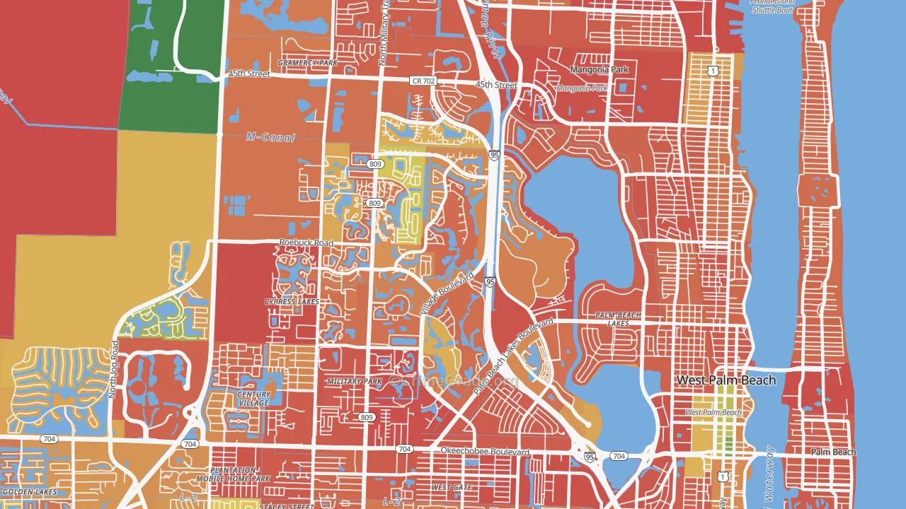 Villages of Palm Beach Lakes, West Palm Beach, FL Map of Burglary Rates