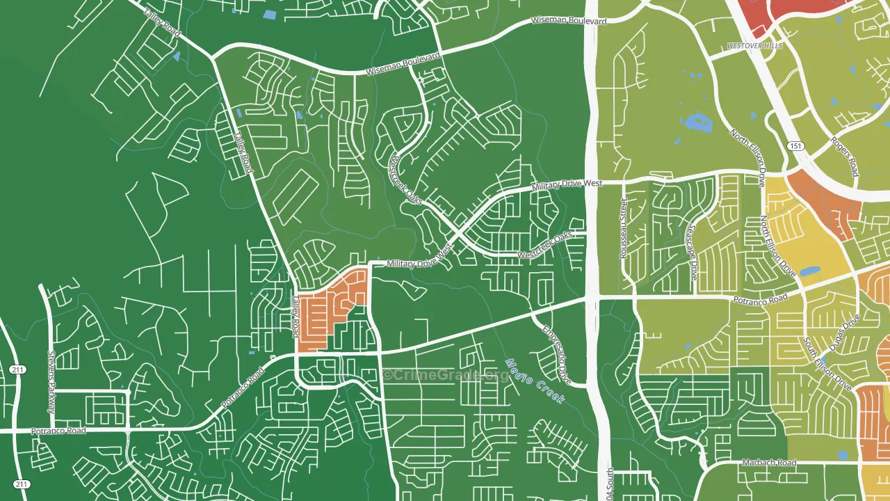 Villages of Westcreek, San Antonio, TX Map of Burglary Rates