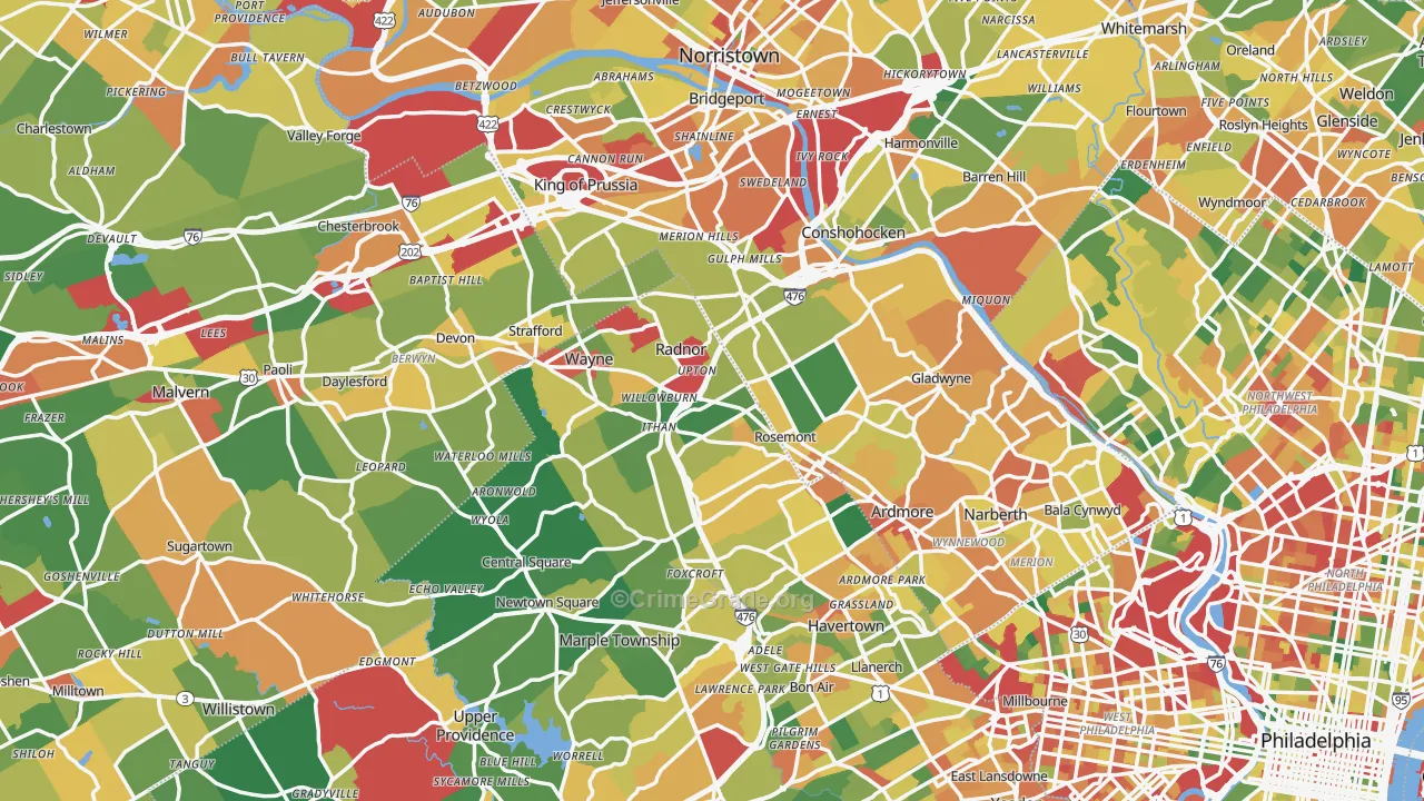 Villanova, PA Map of Burglary Rates