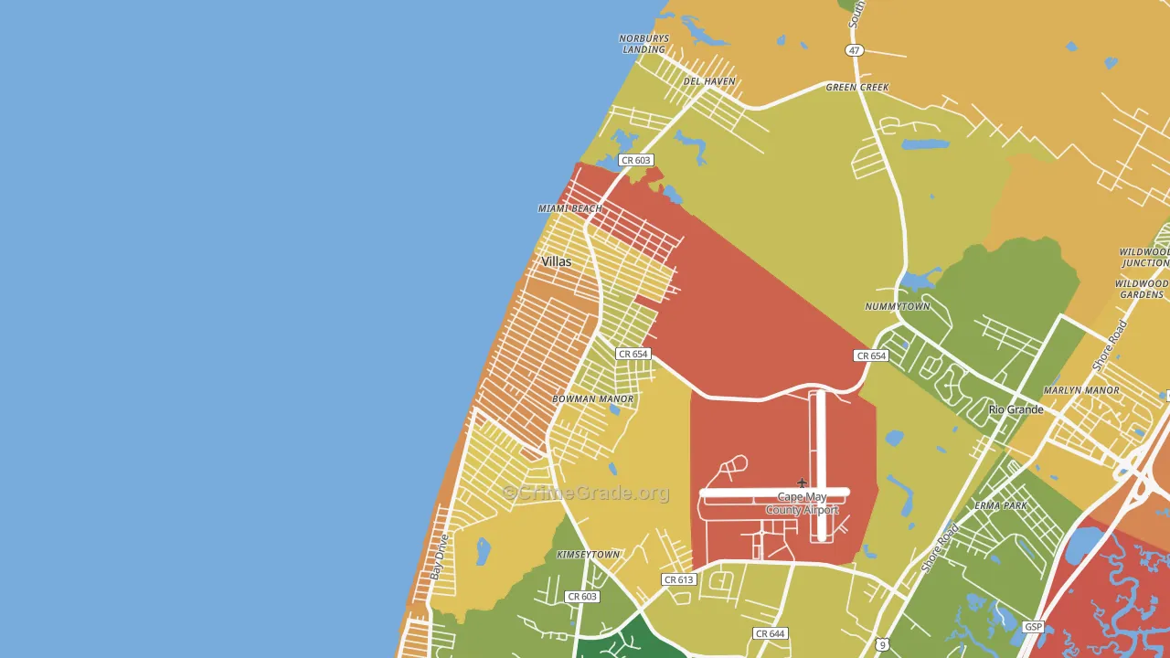 Villas, NJ Map of Burglary Rates