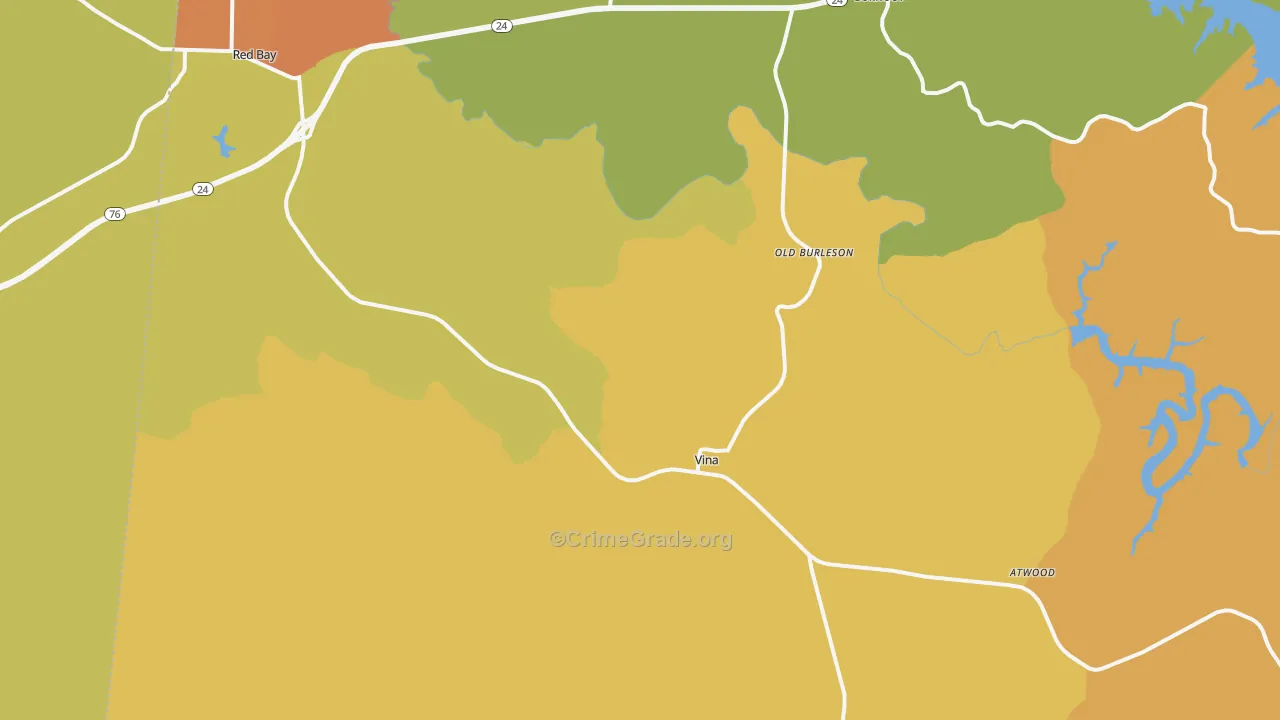 Vina, AL Map of Burglary Rates
