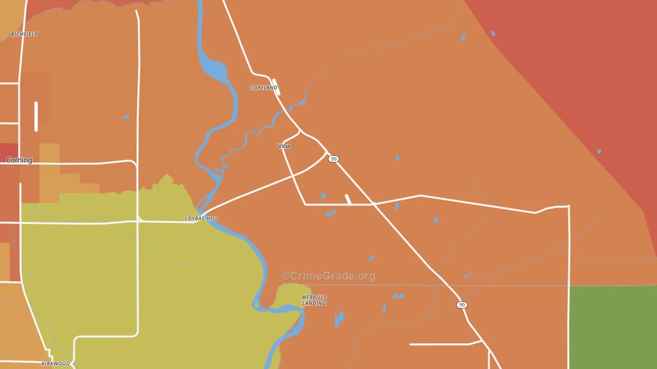 Vina, CA Map of Burglary Rates
