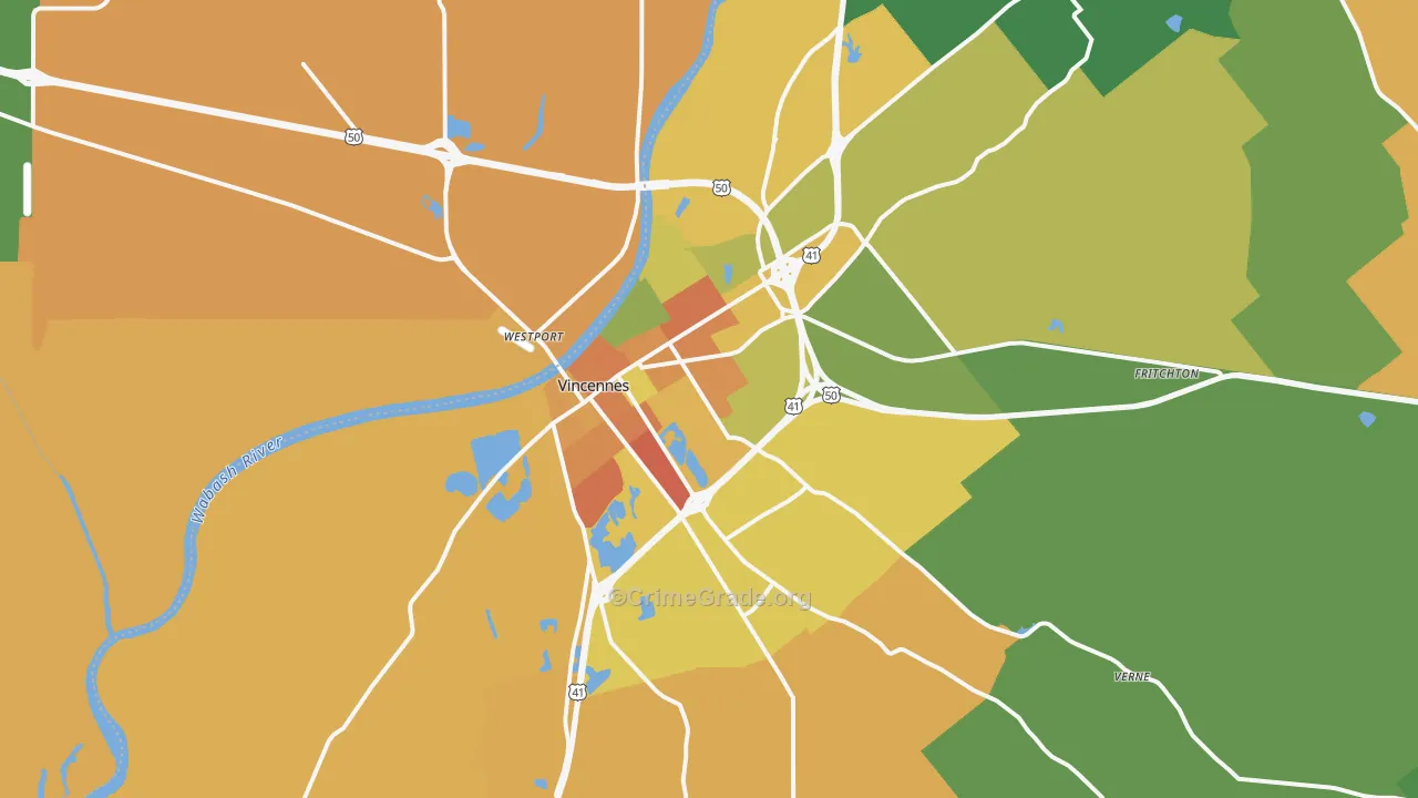 Vincennes, IN Map of Burglary Rates