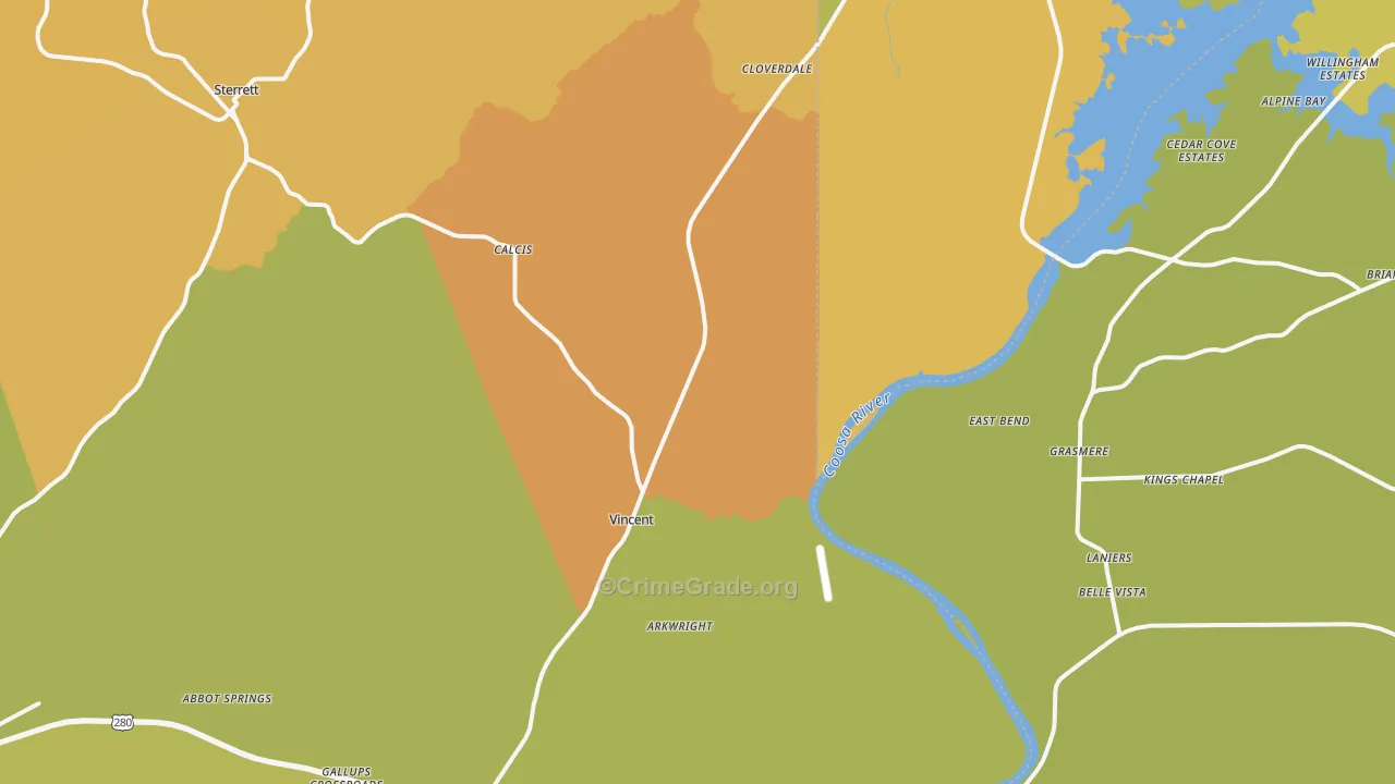 Vincent, AL Map of Burglary Rates