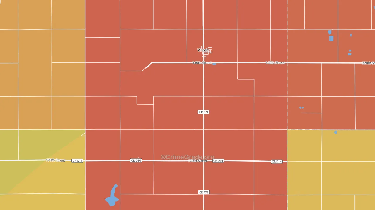 Vincent, IA Map of Burglary Rates