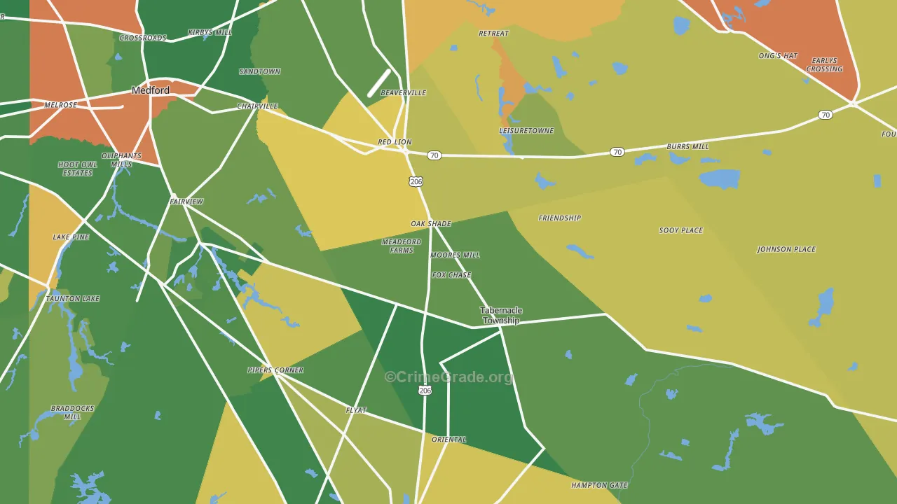 Vincentown, NJ Map of Burglary Rates