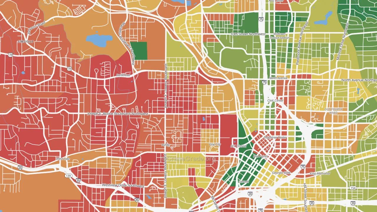 Vine City, Atlanta, GA Map of Burglary Rates